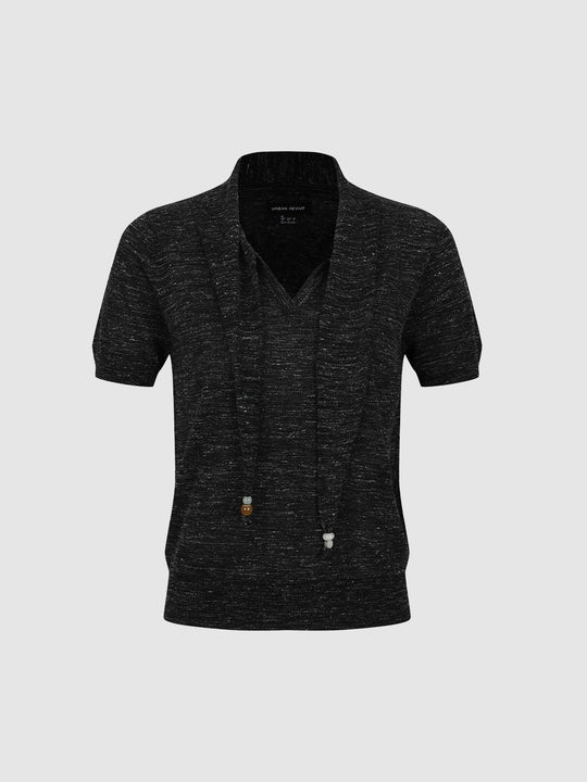 Linen Blend Tie Neck Knitted T-Shirts