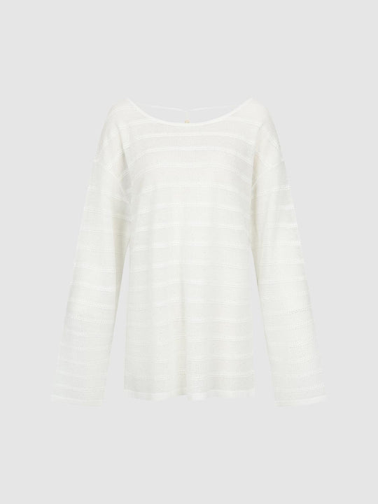 Viscose Textured Stripe Knit Long Sleeve Top