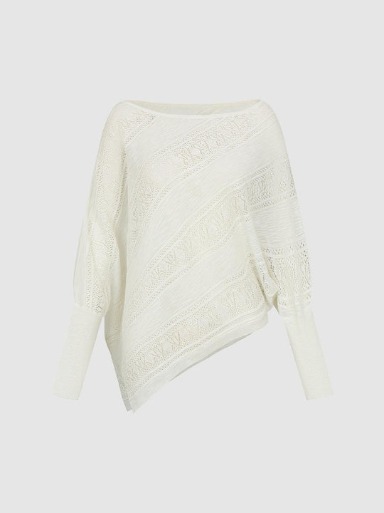 Diagonal Lace Knit Viscose Lyocell Polyester Sweater