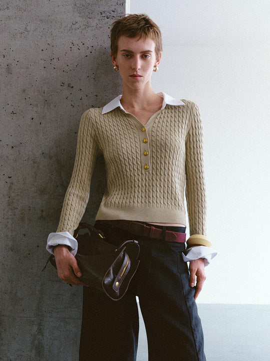 Cable Knit Wool Blend Shirt