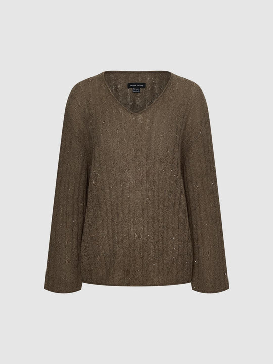 Textured Long Sleeve V-neck Knit T-Shirt