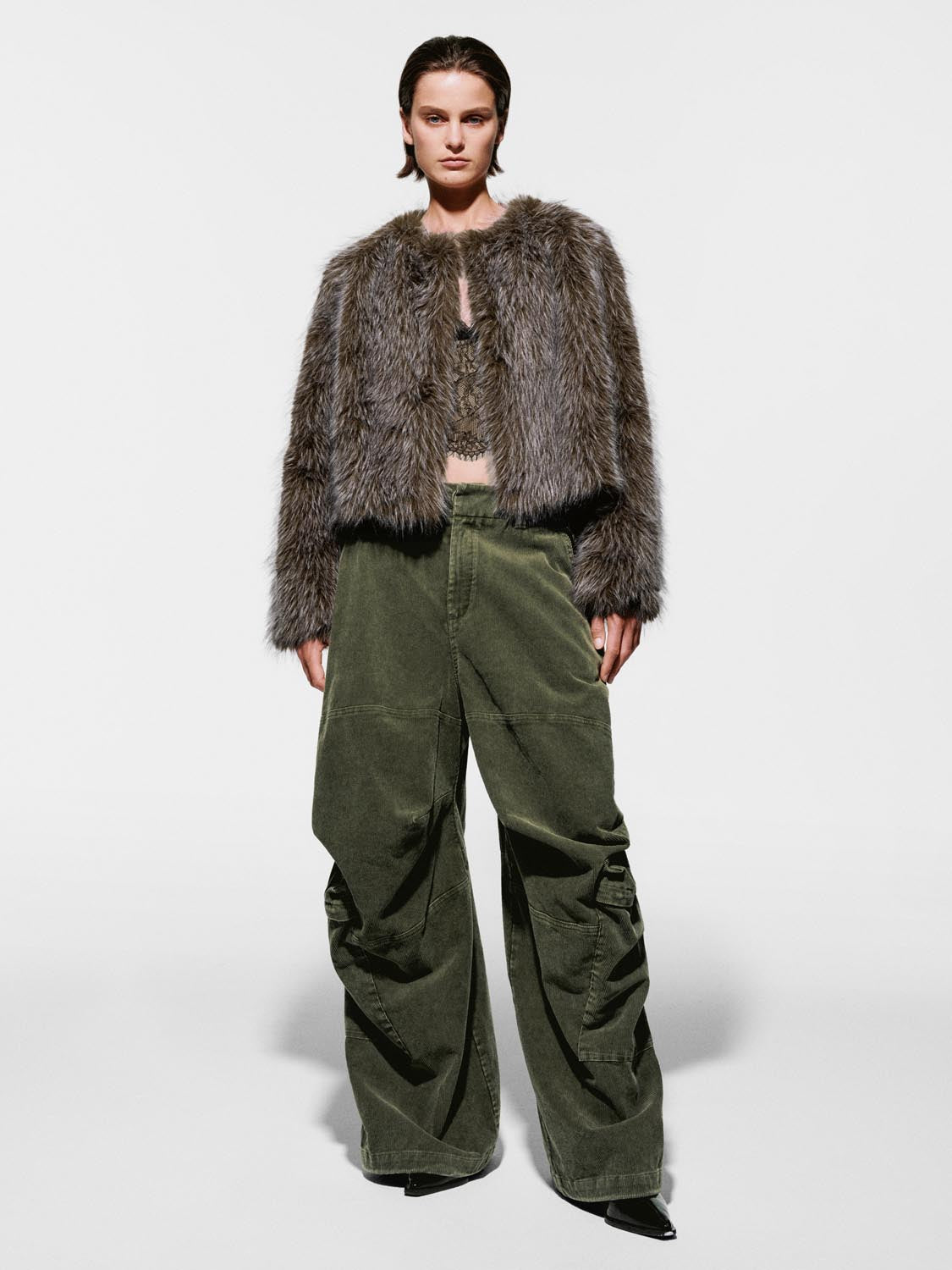 Crew Neck Fluffy Faux Fur Coats