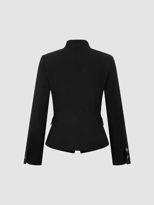 Asymmetric Button Detachable Collar Blazer