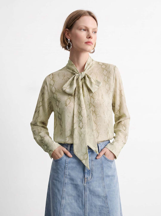Scarf Neck Snake Print Overhead Shirts