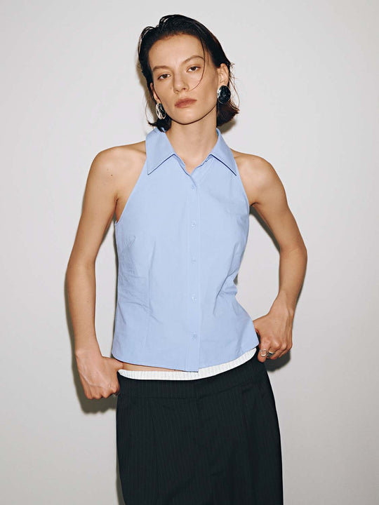 Polo Neck Sleeveless Cami Tops