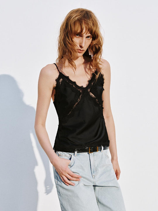 Lace Trim Strappy Cami Tops