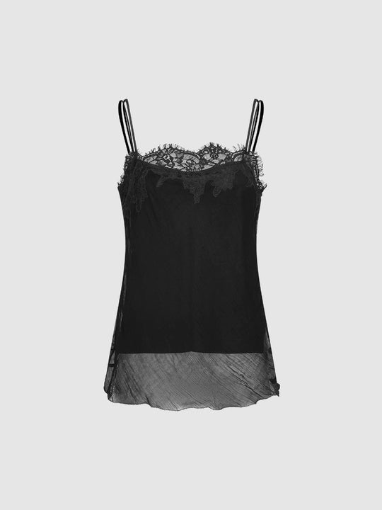 Lace Trim Double Strap Sleeveless Cami Top
