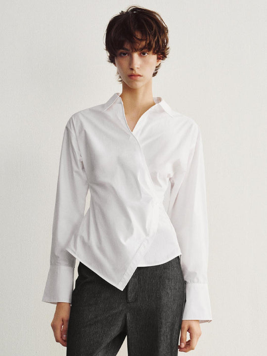 Oversized Wrap Front Thin Stretch Cotton Shirt