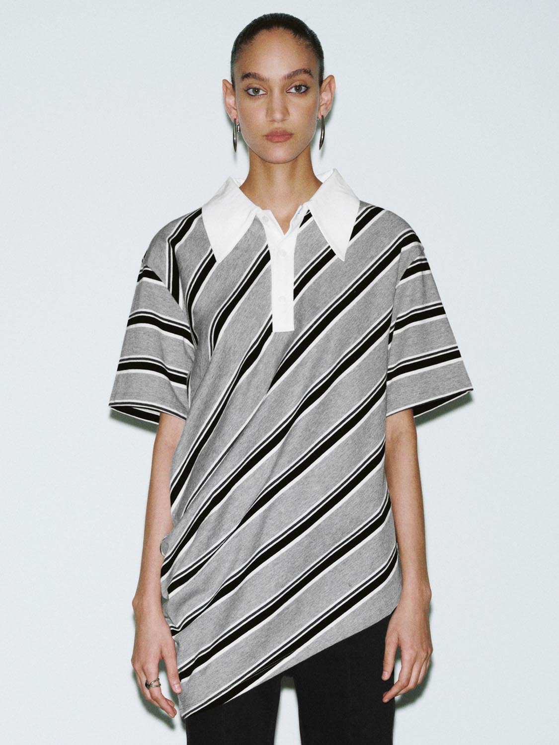 Irregular Hem Striped T-Shirts