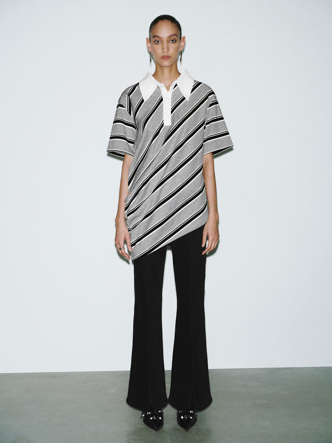 Irregular Hem Striped T-Shirts