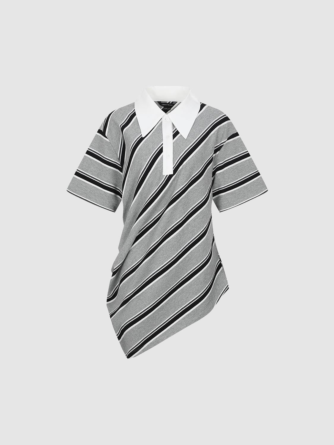 Irregular Hem Striped T-Shirts