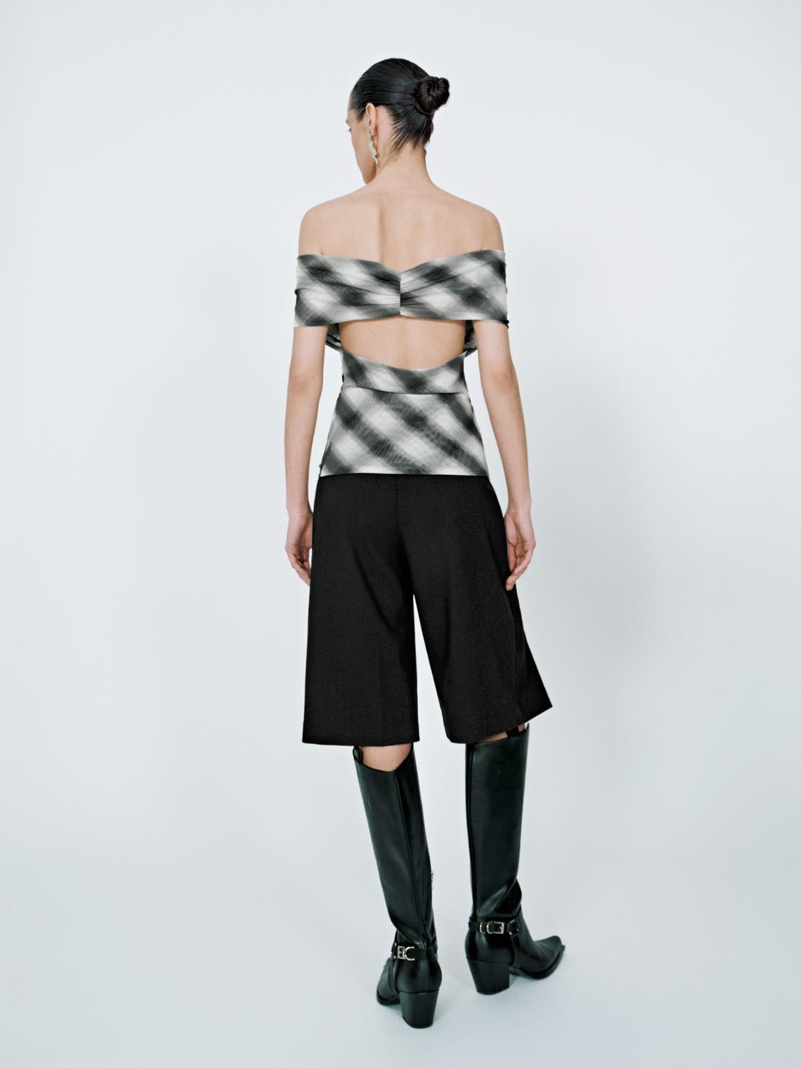 Off Shoulder Plaid Blouses