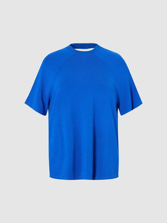 Crew Neck Raglan Seam Padded Shoulder Short Sleeve T-Shirt