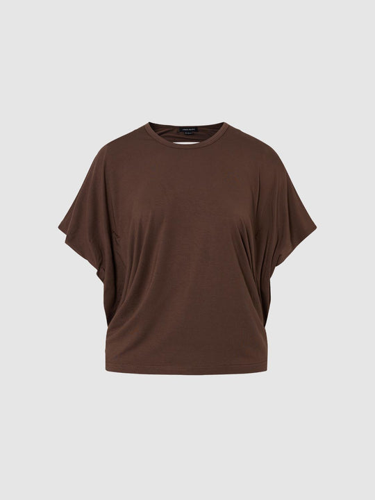 Wide Round Neck Batwing Short Sleeve Draped T-Shirt