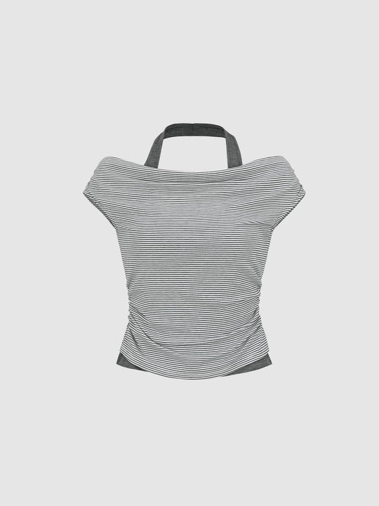 2 In 1 Contrast Halter Neck Sleeveless T-Shirts