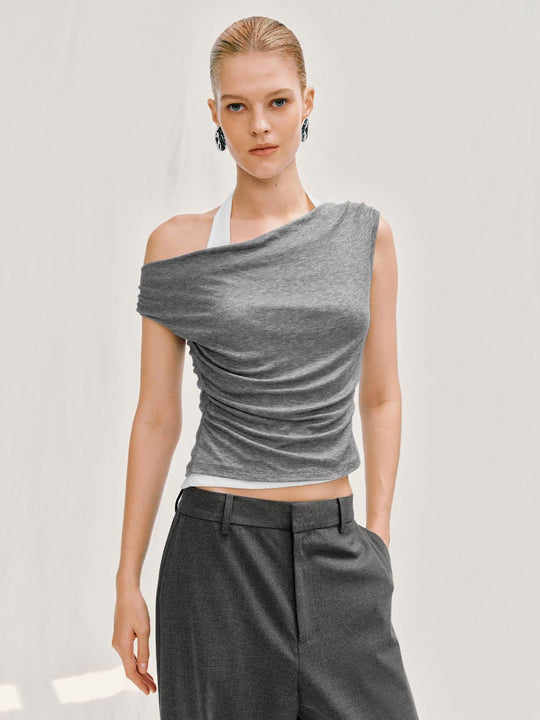 Draped Cowl Neck Knit In Lyocell Wool Blend Top