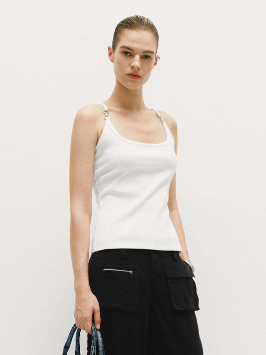 Square Neck Adjustable Strap Stretch Cotton Fitted Cami Top