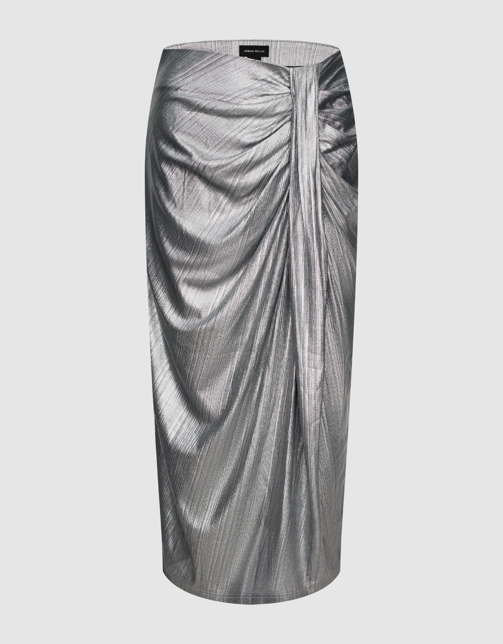 Metallic Ruched Straight Skirt