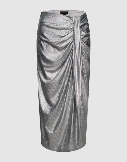 Metallic Ruched Straight Skirt