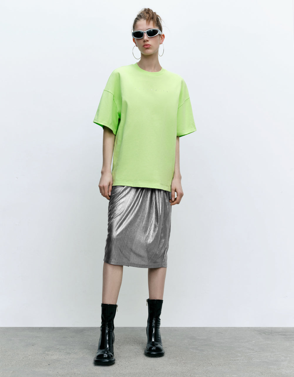 Metallic Ruched Straight Skirt