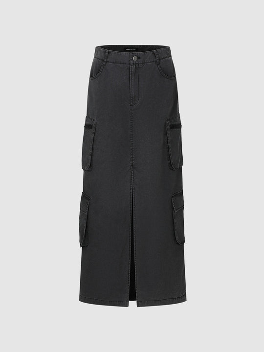 Multi Pocket Midi A-Line Skirt