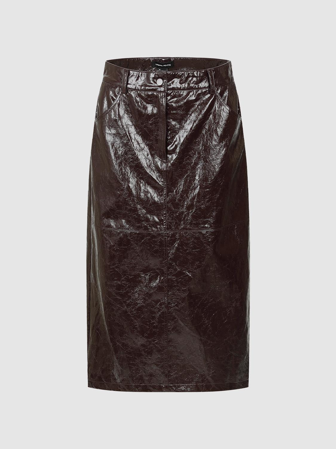 Faux Leather Straight Midi Skirts