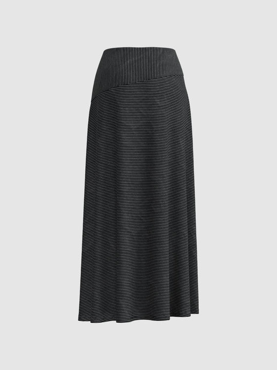 Seamed Contrast Striped Split A-Line Midi Skirts