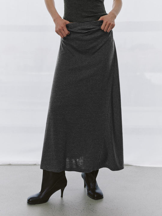 Asymmetric Striped Ruched Straight Maxi Skirts