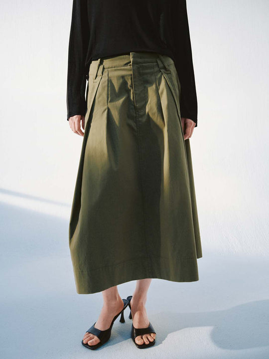 Pleat Detail A-Line Midi Cargo Skirts