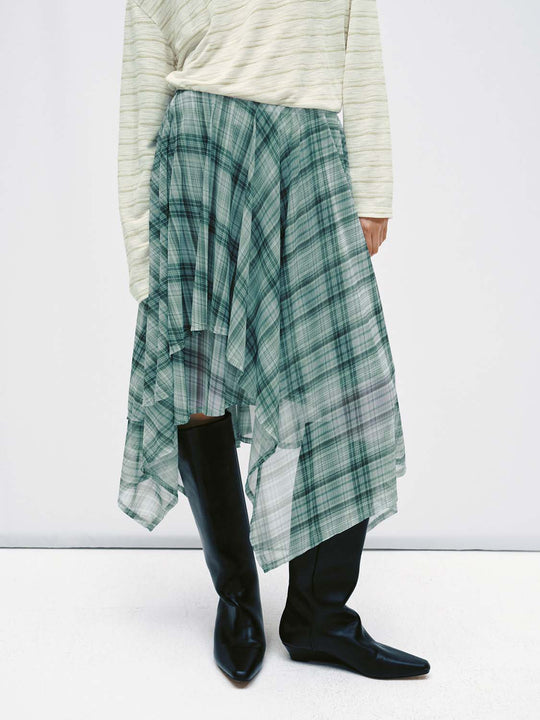 Asymmetric Check A-Line Midi Skirts