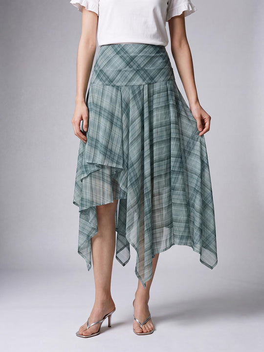Asymmetric Check A-Line Midi Skirts