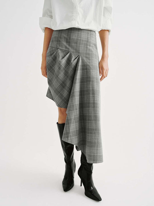 Plaid Draped Panel Skirt