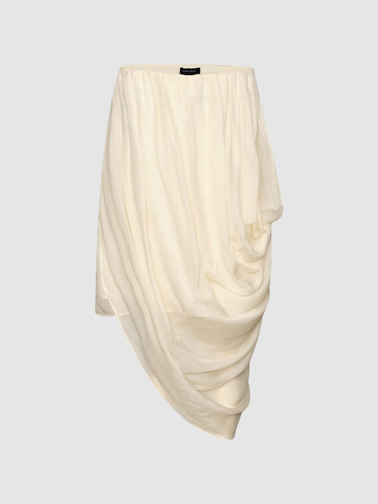 Cream Pleated Draped Asymmetric Hem Skirt