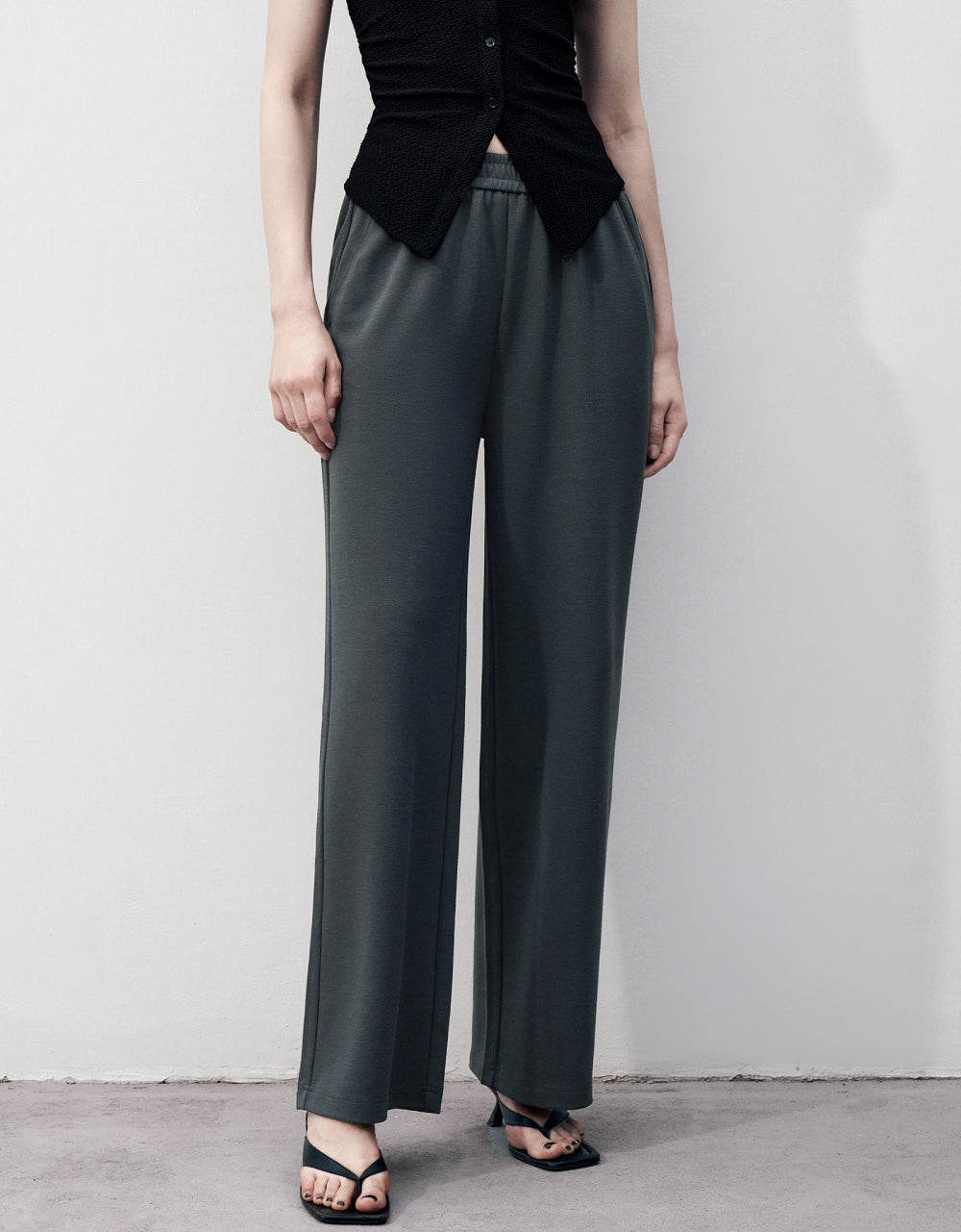 Elastic Waist Straight Pants
