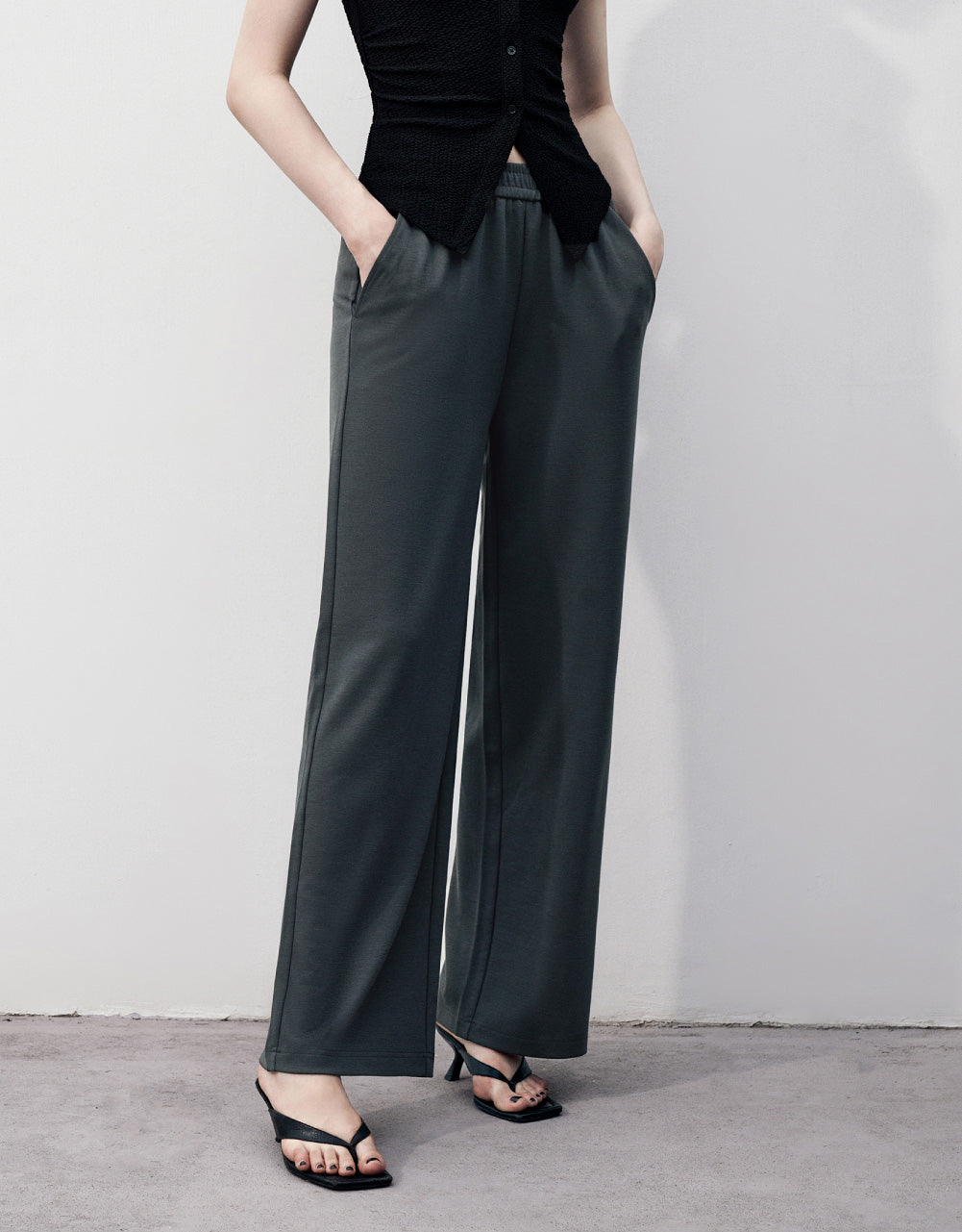 Elastic Waist Straight Pants