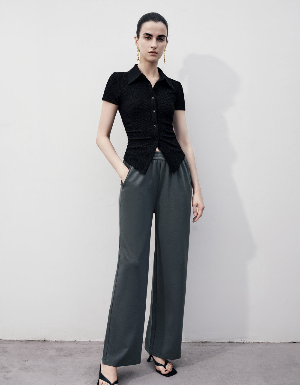 Elastic Waist Straight Pants