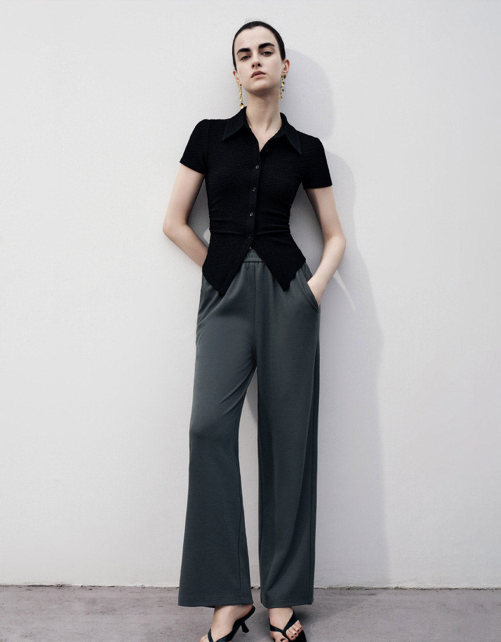 Elastic Waist Straight Pants