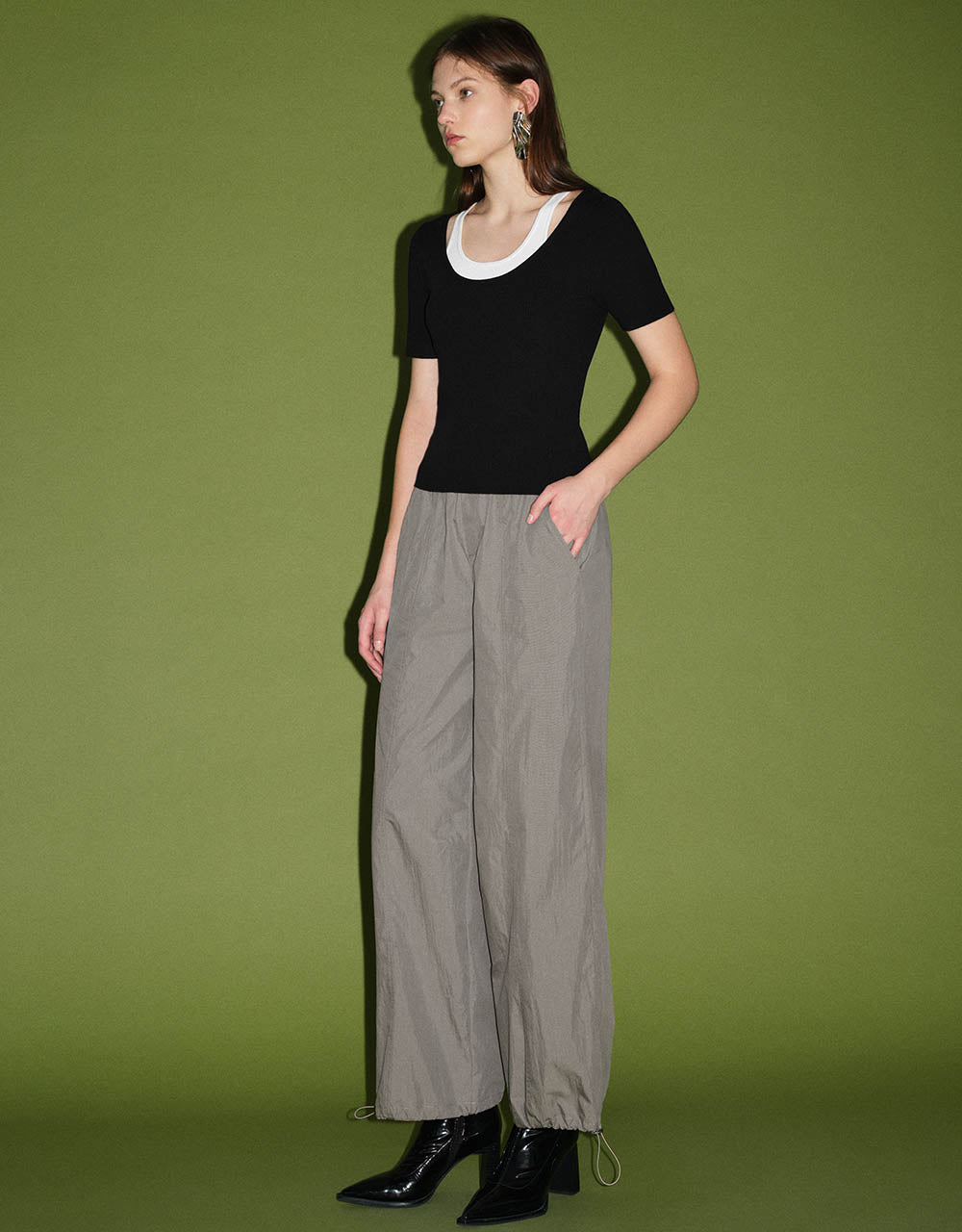 Elastic Waist Knitted Wide-Leg Pants