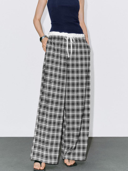 Plaid Wide-Leg Pants