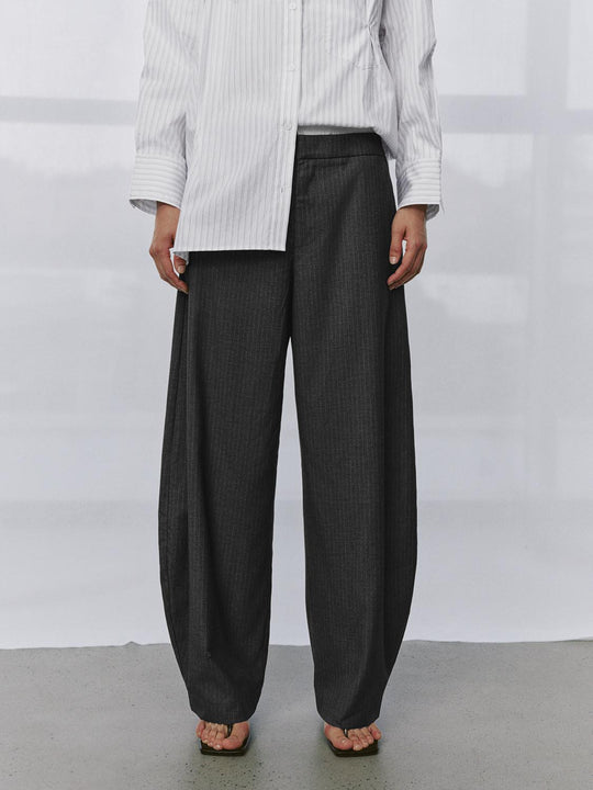 Contrast Trim Striped Tailored Barrel Leg Pants