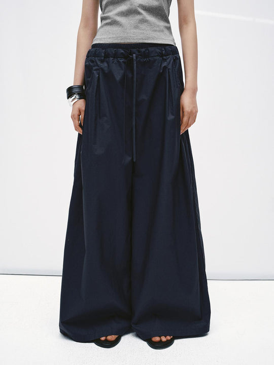 Pleat Detail Drawstring Pull On Wide Leg Pants