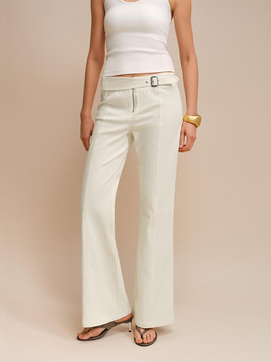 Cotton Elastane Blend Flared Leg Pants