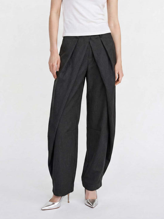 High Waist Wrap Pinstripe Overlay Loose Wide Leg Trousers