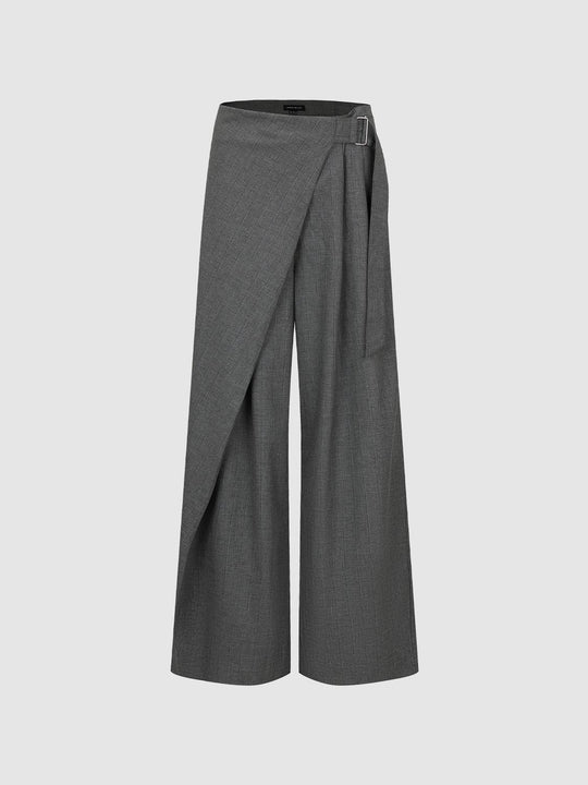 Mid-rise Pinstripe Wrap Front Wide-leg Pants