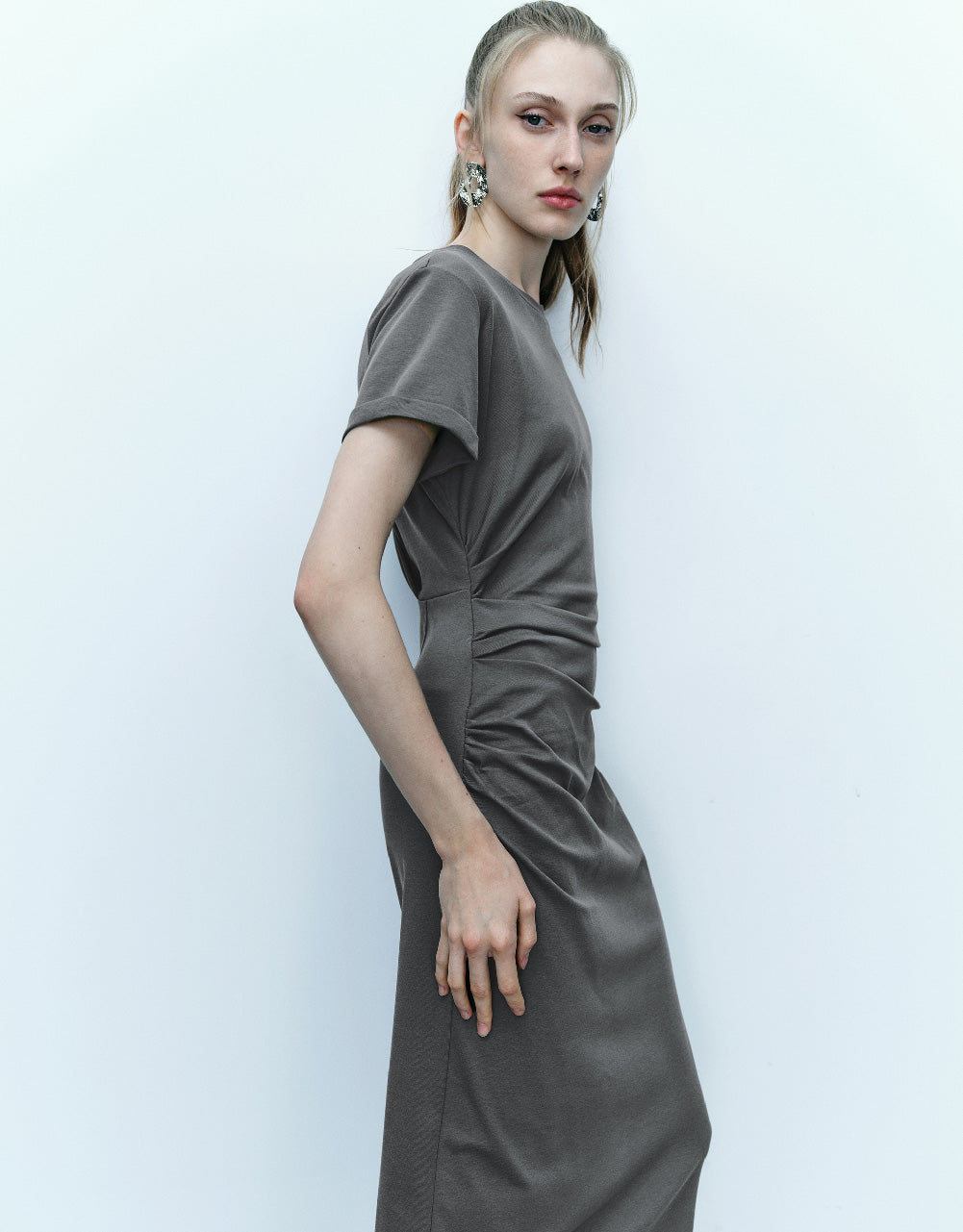 Ruched U Neck Skinny Dress