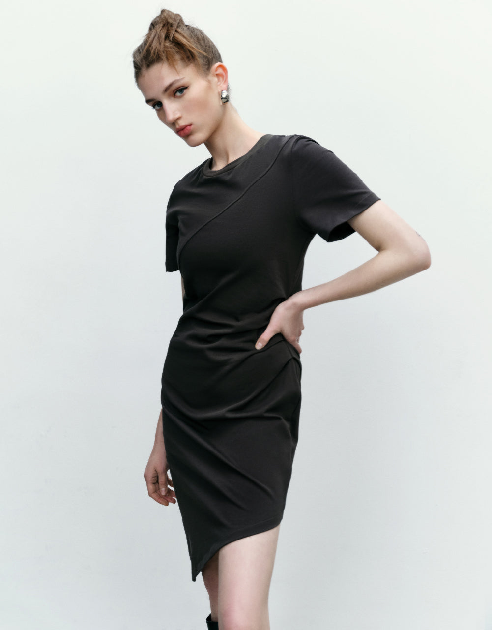 Ruched Crew Neck Skater Dress