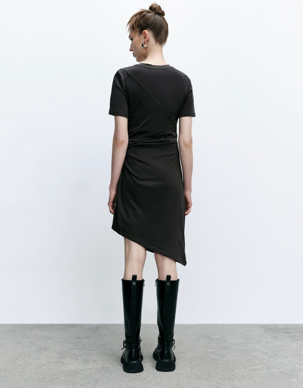 Ruched Crew Neck Skater Dress