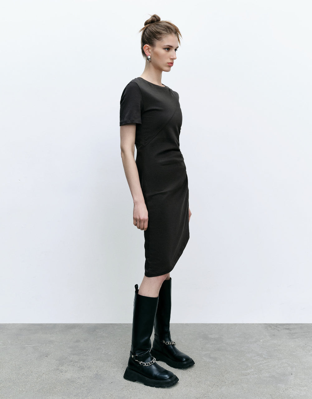 Ruched Crew Neck Skater Dress