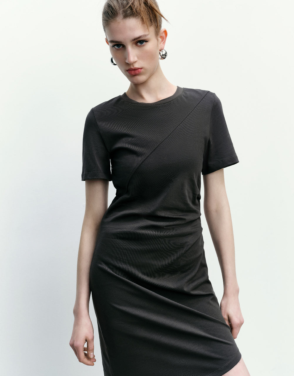 Ruched Crew Neck Skater Dress
