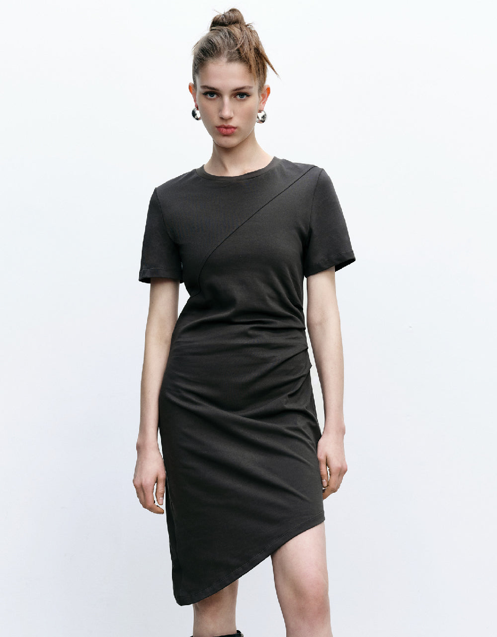 Ruched Crew Neck Skater Dress
